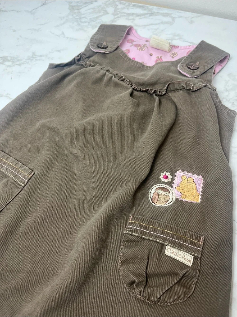 Vintage Classic Pooh Disney Toddler Girls 2T Cotton Jumper Dress Brown Y2K